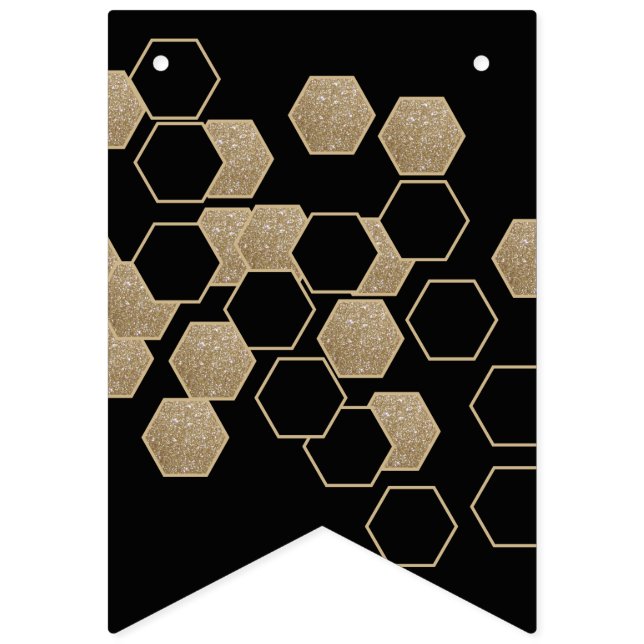 modern geometric hexagon black and gold party bunting  (First Flag)