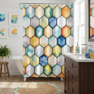Modern Geometric Honeycomb Shower Curtain