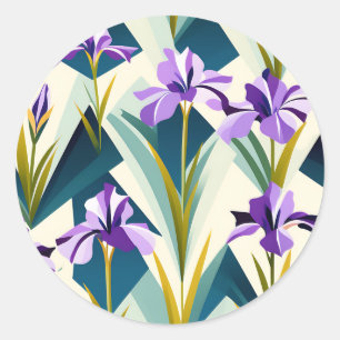 Modern Geometric Iris Flowers Classic Round Sticker