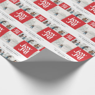 Modern geometric joyful typography photo christmas wrapping paper