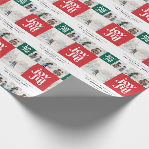 Modern geometric joyful typography photo christmas wrapping paper