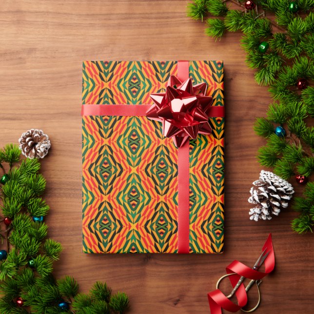 Modern Geometric Kente Colours Wrapping Paper (Holiday Gift)