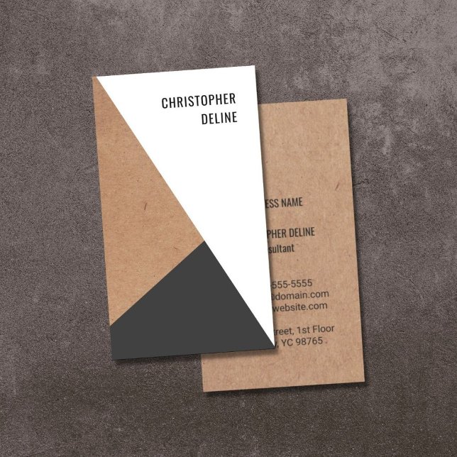 Modern Geometric Kraftpaper Grey White Consultant Business Card (Creator Uploaded)