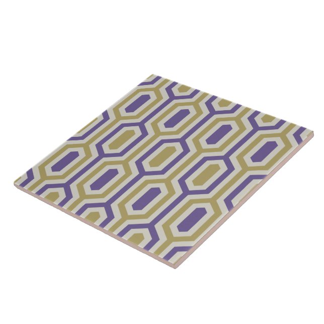 Modern Geometric Lavender & Gold Decorative Ceramic Tile (Side)