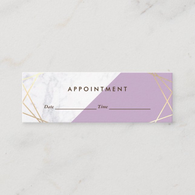 Modern Geometric Lavender Marble Appointment Mini Business Card (Front)
