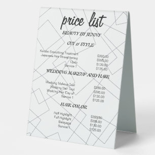 Modern Geometric Line Art Beauty Price List Sign