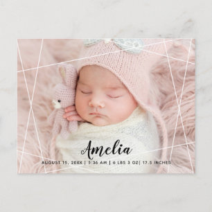 Modern Geometric Lines Photo Brith Announcement Postcard