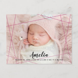 Modern Geometric Lines Photo Brith Announcement Postcard