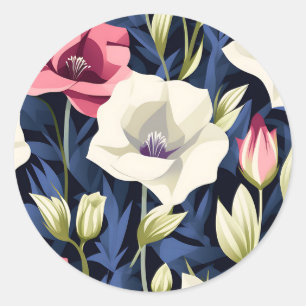 Modern Geometric Lisianthus Flower Pattern Classic Round Sticker