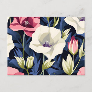 Modern Geometric Lisianthus Flower Pattern Postcard