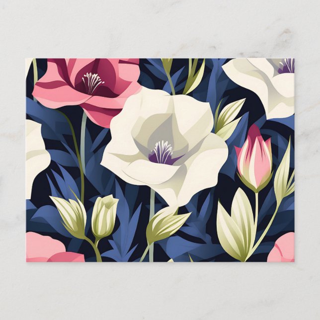 Modern Geometric Lisianthus Flower Pattern Postcard (Front)
