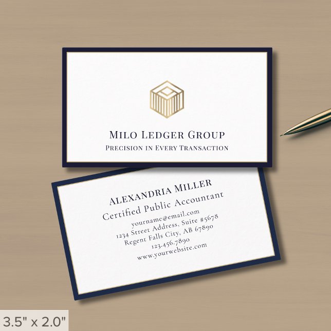Modern Geometric Logo Navy Blue Border Business Card (Creator Uploaded)