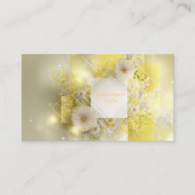 Modern Geometric Luminous Yellow Floral Business Card (Front)