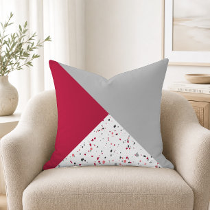 Modern Geometric Magenta Gray Terrazzo Cushion