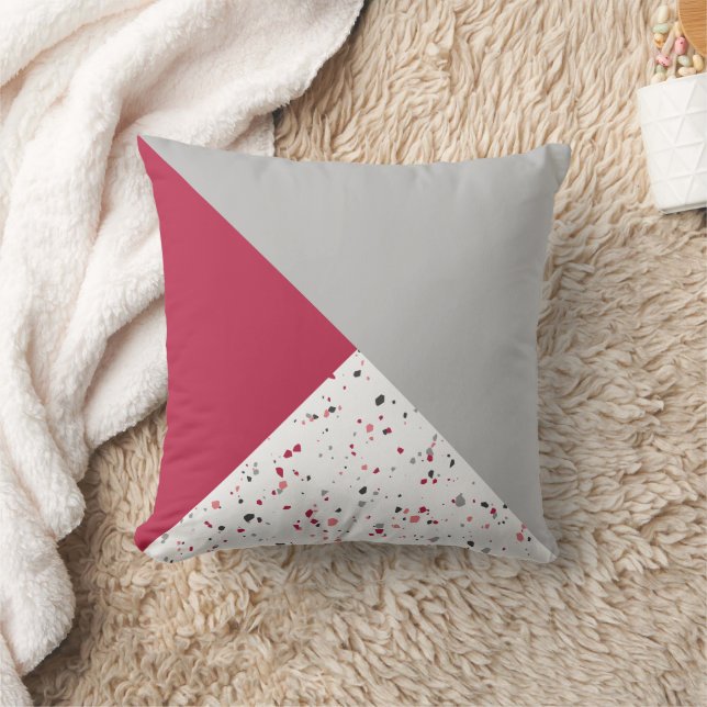 Modern Geometric Magenta Gray Terrazzo Cushion (Blanket)