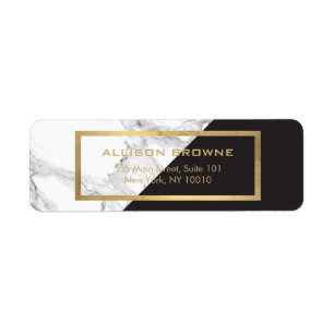 Modern Geometric Marble/Black and Faux Gold Return Address Label