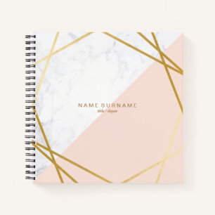 Modern Geometric Marble Gold Lt Pink Square Notebook