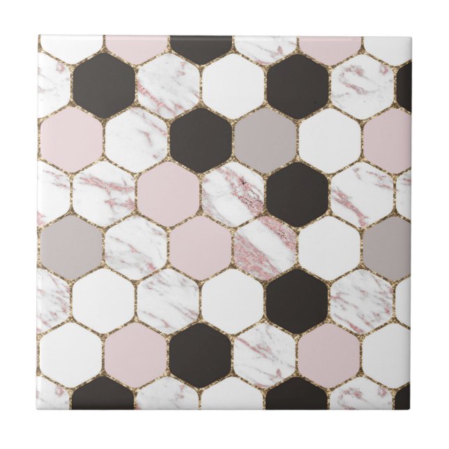 Modern Geometric Marble Hexagon Pattern Ceramic Tile (Front)