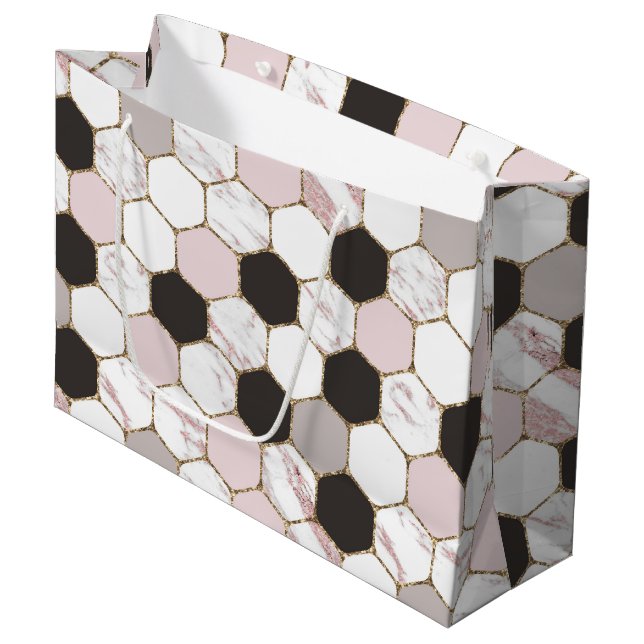 Modern Geometric Marble Hexagon Pattern Large Gift Bag (Front Angled)