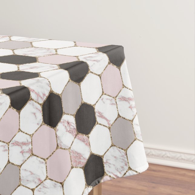 Modern Geometric Marble Hexagon Pattern Tablecloth (In Situ)