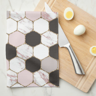 Modern Geometric Marble Hexagon Pattern Tea Towel