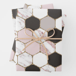 Modern Geometric Marble Hexagon Pattern Wrapping Paper Sheet