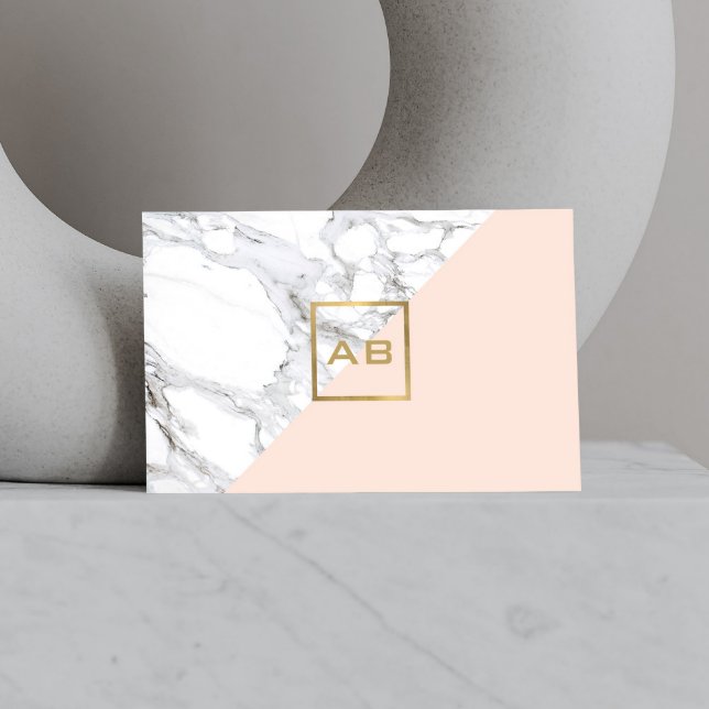 Modern Geometric Marble/Pink Monogram Logo Business Card (Creator Uploaded)