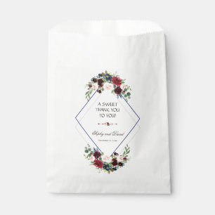 Modern Geometric Merlot Navy Blue Floral THANK YOU Favour Bag
