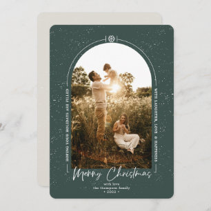 Modern Geometric Merry Christmas Dark Green Photo  Holiday Card
