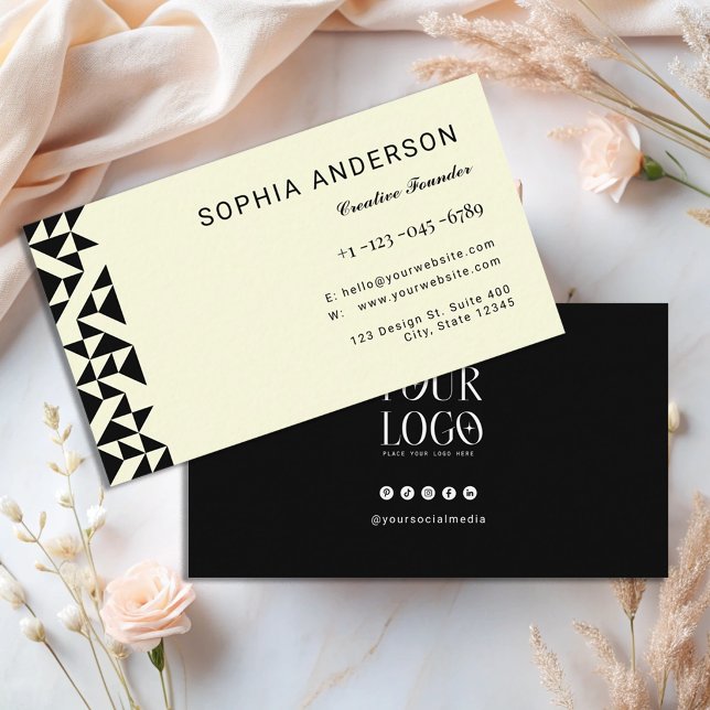 Modern Geometric Minimal Black & Soft Ivory  Business Card (Creator Uploaded)