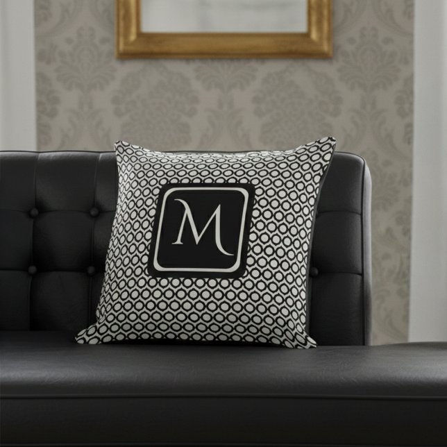 Modern Geometric Monogram Black White Cushion (Creator Uploaded)
