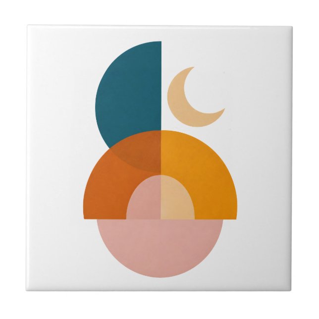 Modern Geometric Moon Abstract Art Ceramic Tile (Front)