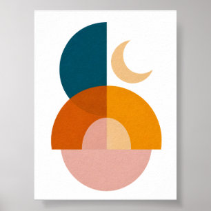 Modern Geometric Moon Abstract Art Poster