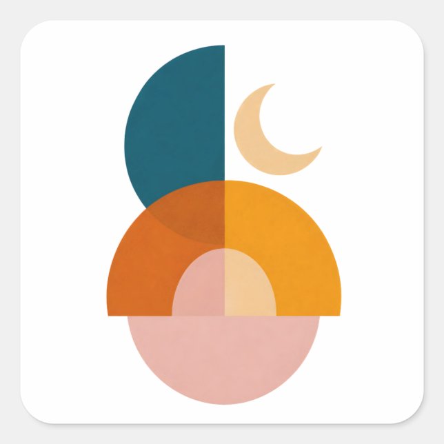 Modern Geometric Moon Abstract Art Square Sticker (Front)