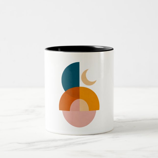 Modern Geometric Moon Abstract Art Two-Tone Coffee Mug (Center)