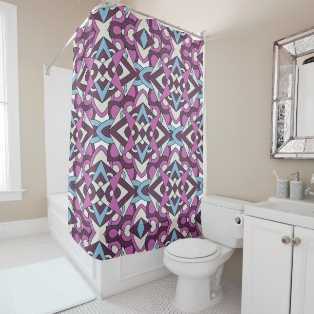 Modern Geometric Mosaic – Abstract Color Pattern Shower Curtain (In Situ)