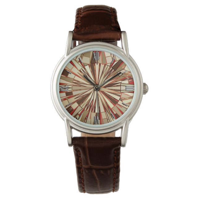 Modern Geometric Mosaic, Brown and Beige Watch (Front)