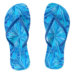 Modern Geometric Mosaic, Cobalt and Sky Blue Thongs