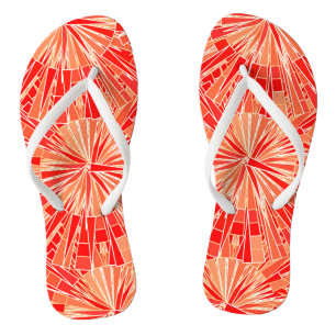 Modern Geometric Mosaic, Coral Orange Thongs