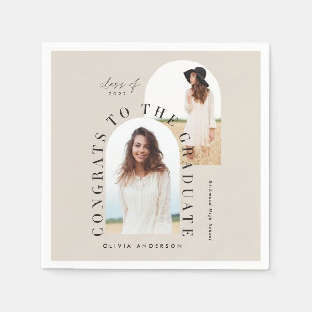 Modern geometric multi photo arch graduation napkin (Front)