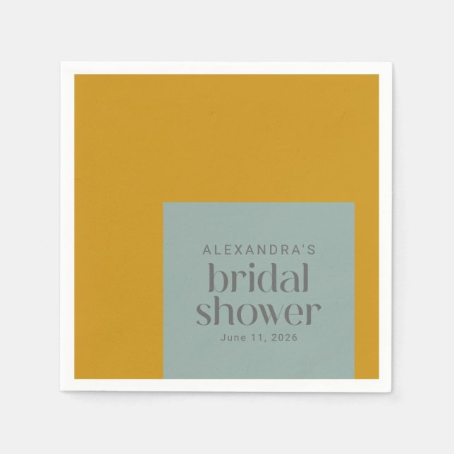 Modern Geometric Mustard Sage Bridal Shower Custom Napkin (Front)