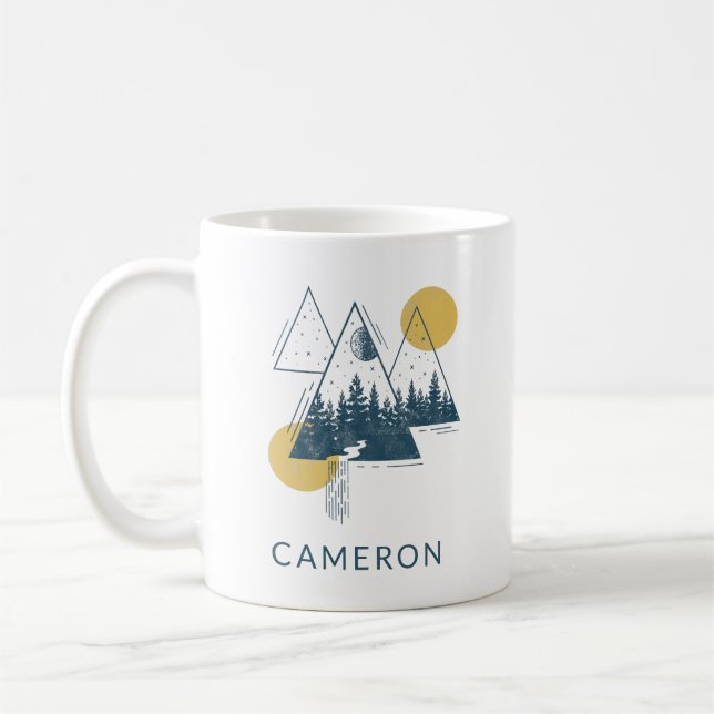 Modern Geometric Nature Landscape Personalised Coffee Mug (Left)