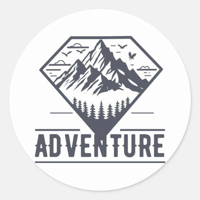 Modern Geometric Nature Mountains Adventure Classic Round Sticker (Front)