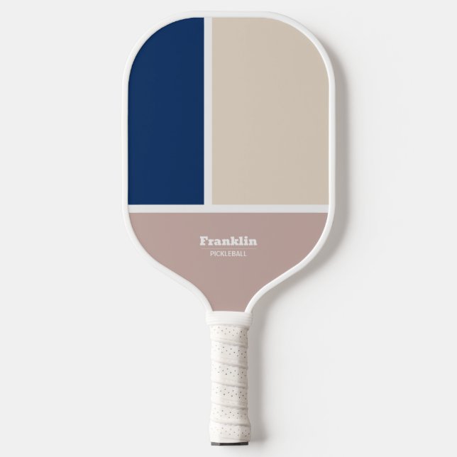 Modern Geometric Navy Beige Pickleball Paddle (Front)