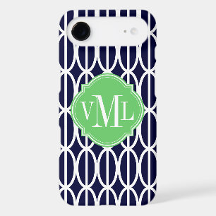 Modern Geometric Navy Blue White Pattern Monogram