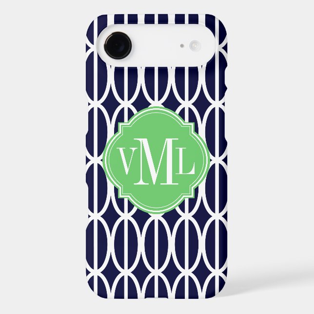 Modern Geometric Navy Blue White Pattern Monogram (Back)