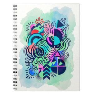 Modern Geometric Neon Watercolor Abstract Art Notebook
