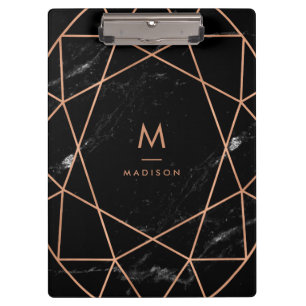 Modern Geometric on Black Marble Look Clipboard