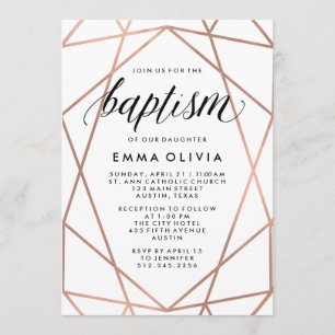 Modern Geometric on White Baptism Invitation
