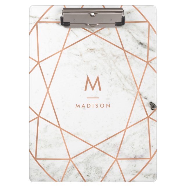 Modern Geometric on White Marble Clipboard (Front)